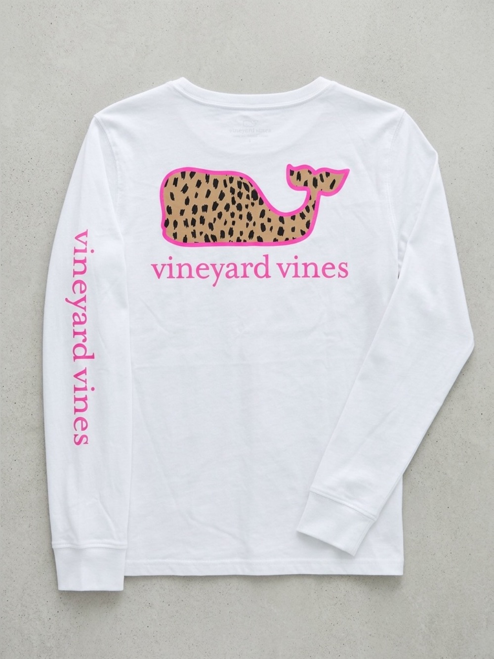 Vineyard Vines White Long-Sleeve Tee with Pink Logo & Leopard Whale. NWT